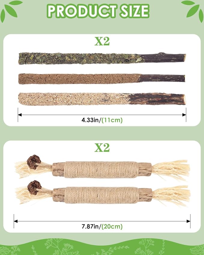 TINDTOP Silvervine Sticks, 10 Pack Natural Catnip Chew Toys for Kittens Teeth Cleaning, Increase Appetite, Calm Anxiety and Stress, Aggressive Chewers Toy