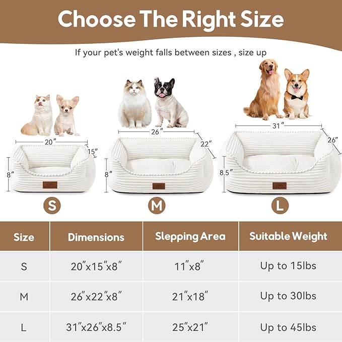 Rectangle Dog Bed for Large Medium Pets Indoor Outdoor with Removable Mat,Machine Washable Sleeping Sofa Non-Slip Bottom Soft Puppy Bed Durable Orthopedic Calming Pet Cuddler (Large, Cream)