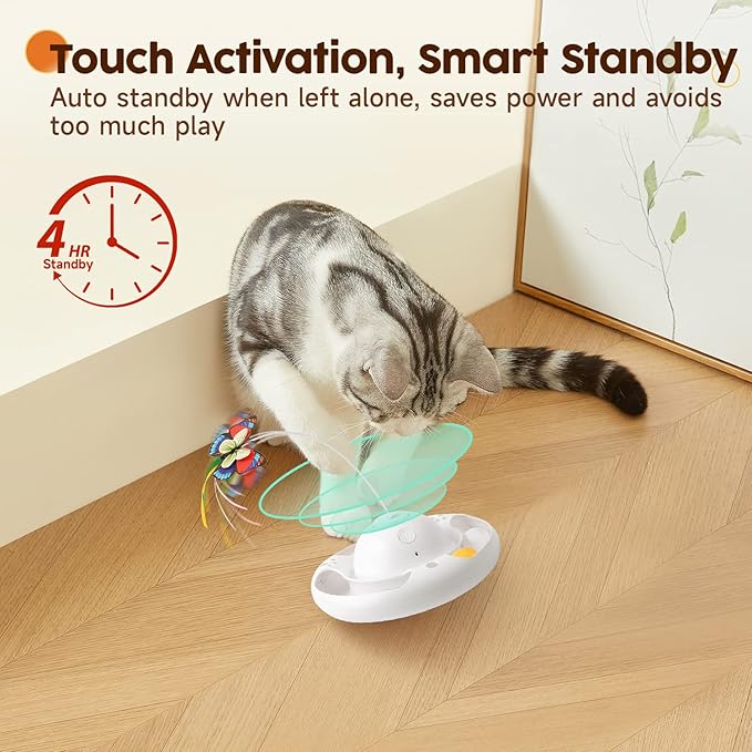 Potaroma Electric Fluttering Butterfly Cat Toys Smart Interactive Electronic Kitten Toy, Bell Track Balls, Indoor Exercise Cat Kicker, 3 AA Batteries Required (Bright White)