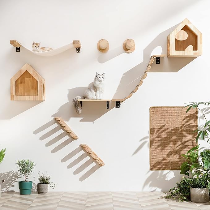FUKUMARU Cat Bridge Wall Mounted, 12.8 in Wider Cat Shelf and Cat Climbing Step for DIY Cat Highway and Cat Wall, for Most Kitten, Medium and Large Cats