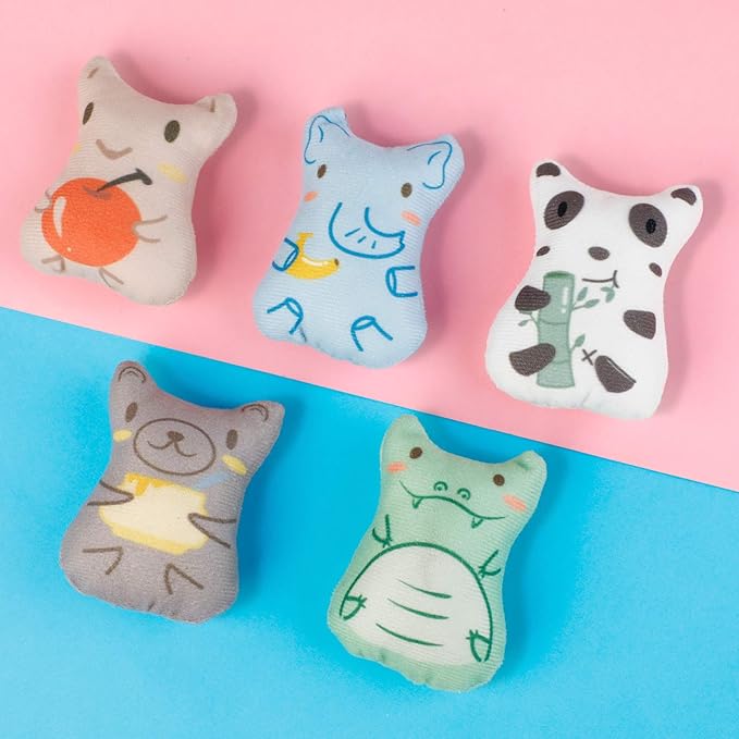 Dorakitten Catnip Toys for Indoor Cats - 5PCS Plush Cat Chew Toys Teething Interactive Catnip Filled Kitten Toy Soft Pet Toy (Animal Shapes)