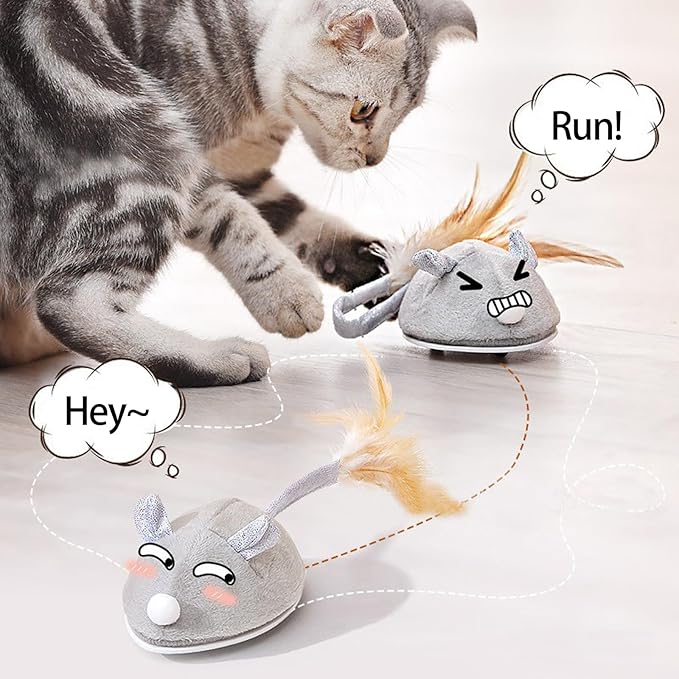 Interactive Cat Toy Mouse, Moving Mouse Automatic Cat Toys Electronic Mice, Rechargeable Squeaky Cat Mouse Toys for Kitten Indoor/Outdoor Exercise(Short Velvet)