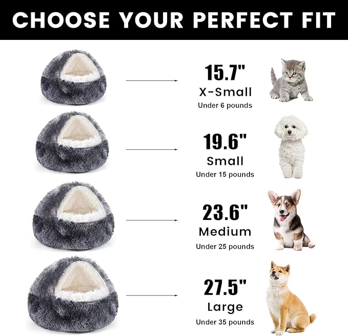 NOYAL Dog Bed Round Hooded Plush Cat Cave Donut Anti Anxiety Fluffy Dog Bed for Small Medium Dog and Cat