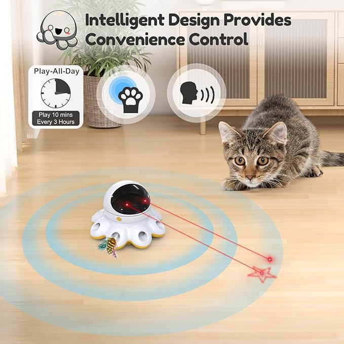 ORSDA 2-in-1 Cat Toy, Interactive Cat Toys for Indoor Cats, Automatic Laser Pointer Cat Toy, 8 Holes Mice Whack A Mole Moving Feather, USB Rechargeable Electronic Kitten Toys