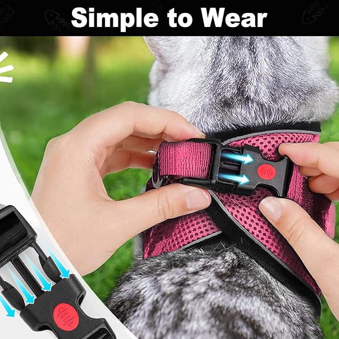 Cat Harness and Leash for Walking, Retractable Cat Harnesses and Leash Set Escape Proof, Breathable Soft Kitten Harness Small Large Cat Harness for Travel Training and Walking, Pink, XXS