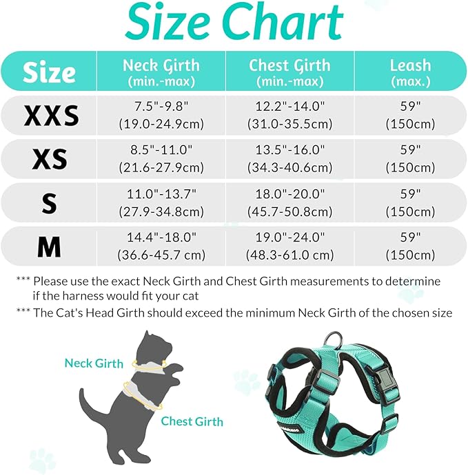 rabbitgoo Cat Harness and Leash for Walking, Escape Proof Soft Adjustable Vest Harnesses for Cats, Easy Control Breathable Reflective Strips Jacket, Emerald, XS