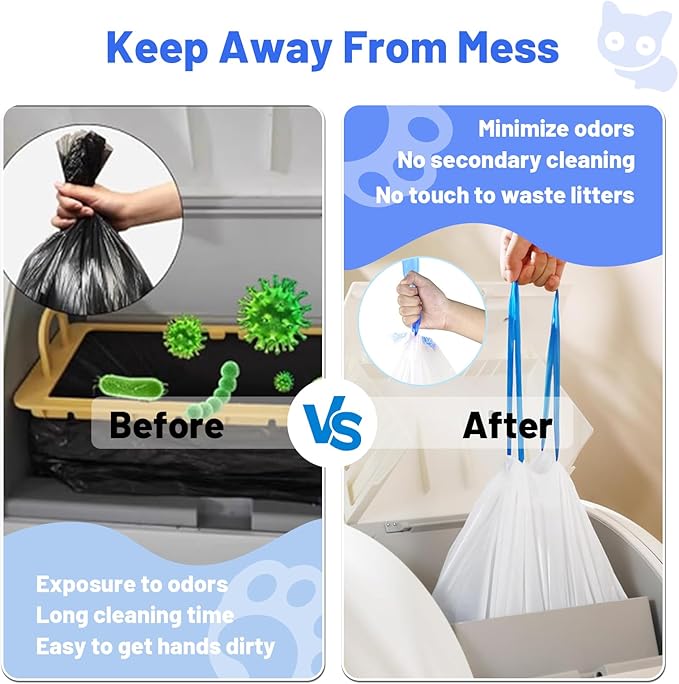 120 Count Extra Large Cat Litter Box Liners, Cat Litter Waste Receptacles Bags for MeoWant MW-SC01/MW-SC02/MW-LR01 Self-Cleaning Cat Litter Box