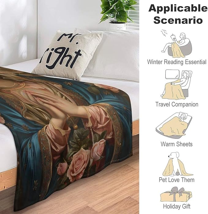 Virgin Mary Throw Blanket Catholic Religious Faith Mexican Mother of God Prayer Print Blankets Gifts for Couch Sofa Stuff Decor Cozy Fleece Plush Flannel Bedding for Lover Men Women Adults 40"x50"