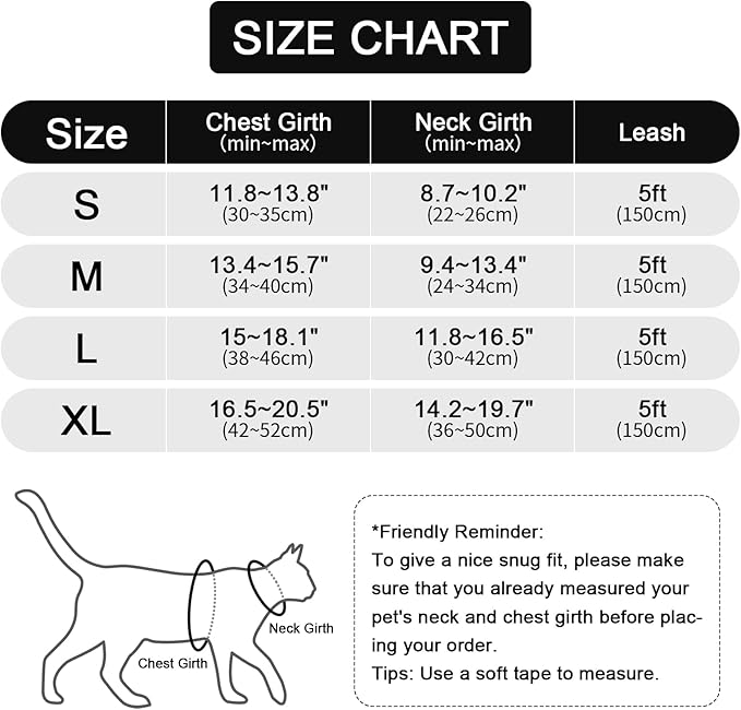 Cat Harness and Leash Set: Upgraded Escape Proof Vest with Lead for Large Cat Small Dog Puppy Walking, Soft Jacket Reflective Strips, Black (S)