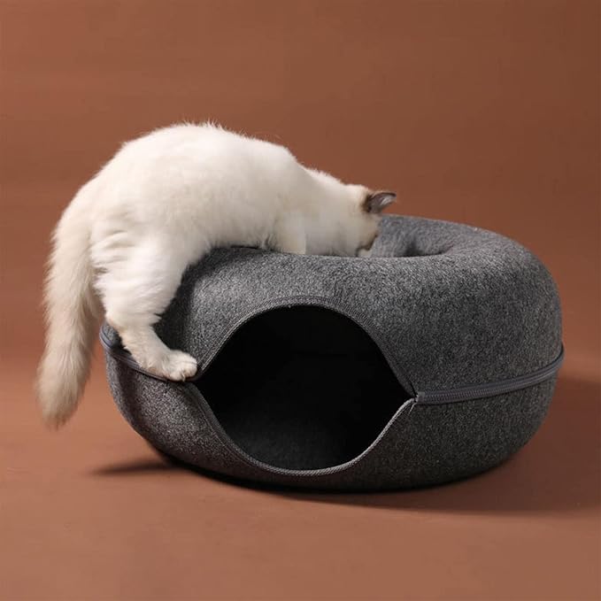 Cat Cave for Indoor Cats, Cat Donut Cat Tunnel Bed, Scratch Resistant Cat Toys for Medium Large Cats up to 30 lbs (Pink, Large)