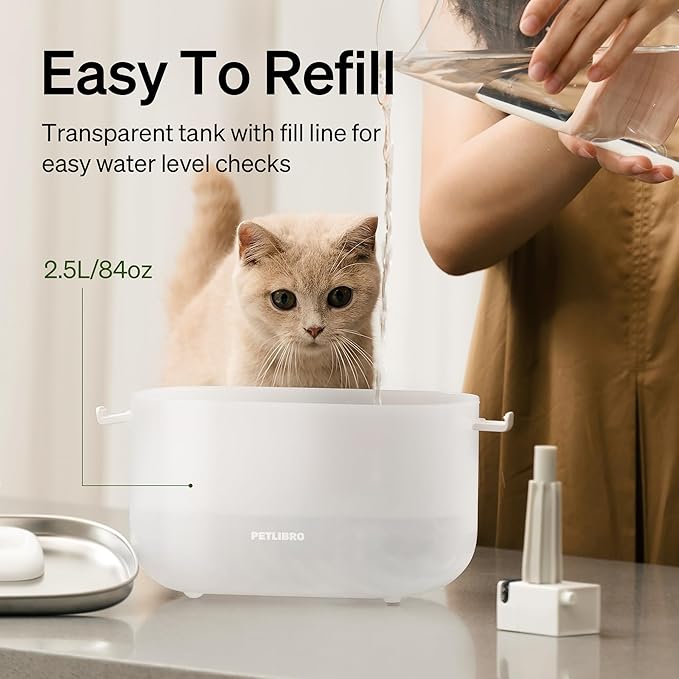 PETLIBRO Cat Water Fountain with Wireless Pump, 2.5L/84oz Pet Water Fountain for Cats Indoor Stainless Steel, Cat Water Dispenser with Two Flow Modes, Cat Fountain for Drinking Easy Clean, BPA-Free