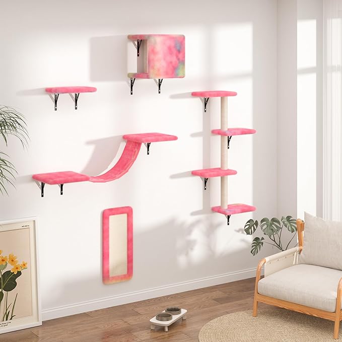 COZIWOW Cat Wall Shelves, Wall-Mounted Cat Climber Set of 5, Floating Cat Perches, Hanging Cat Beds, Modern Cat Furniture for Large Cats or Kitty (Colorful)