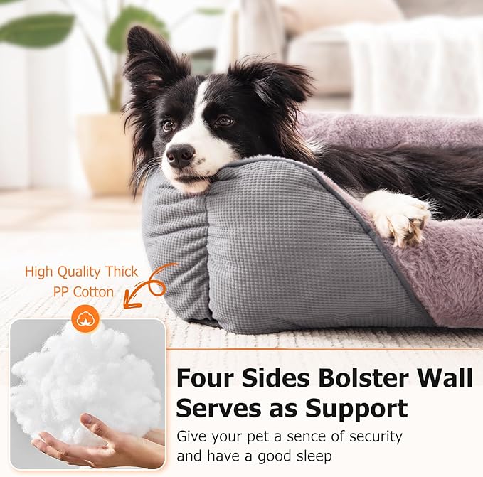 MIXJOY Dog Beds for Large Dogs, Big Dog Bed Large Size Dog Washable, Orthopedic Calming Soft Pet Beds Cuddler, Rectangle Sleeping Rabbit-Velvet Cozy Puppy Bed with Anti-Slip Bottom (35x25in, Grey)