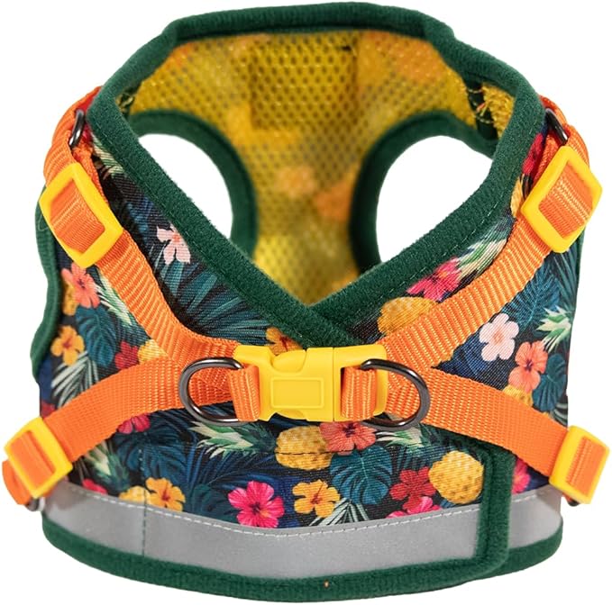 Travel Cat Harness and Leash Set - Adjustable Fit Mesh Cat Harness and Reflective Strap - Comfort Escape Proof Harness for Cats, Kitten for Outdoor Walking, Hiking (Small, Hawaiian)