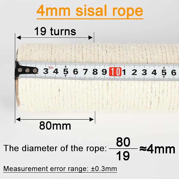 4 Pcs 2.9in 7.4cm Diameter Cat Tree Scratching Post Replacement Sisal Pole (M10, 11.8in/30cm)