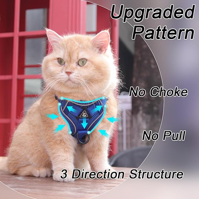 Vest Harness Leash Set for Small Dog Large Cat, Upgraded Escape Proof Adjustable Jacket with Lead for Puppy Fat Cat Outdoor Walking, Soft Breathable Mesh Coat with Reflective Strip XL Blue
