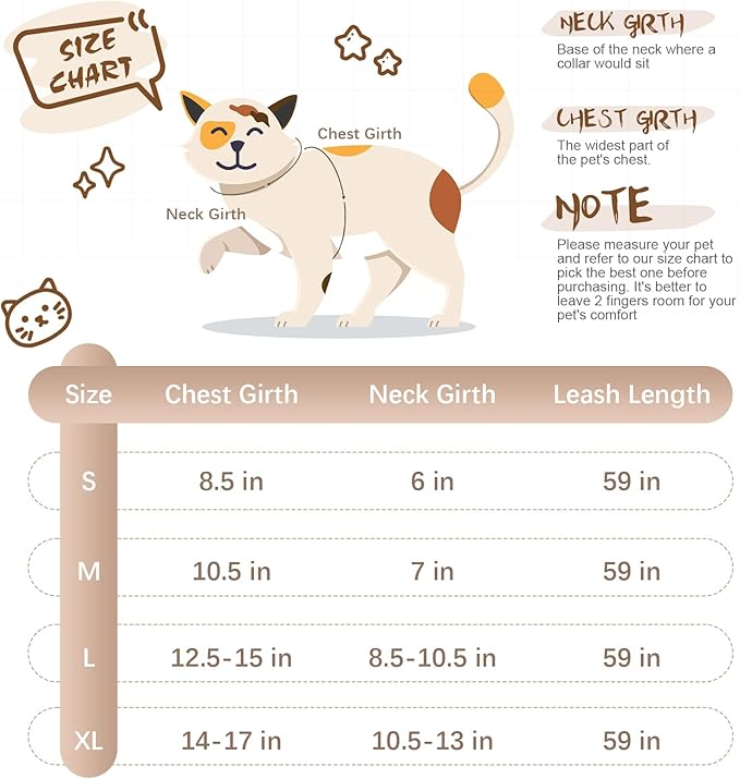 BINGPET Cat Harness with Leash Escape Proof - Fashionable Mesh Cat Dog Walking Harness Leads, Adjustable for Kitties Puppies Small Animals,Orange,M