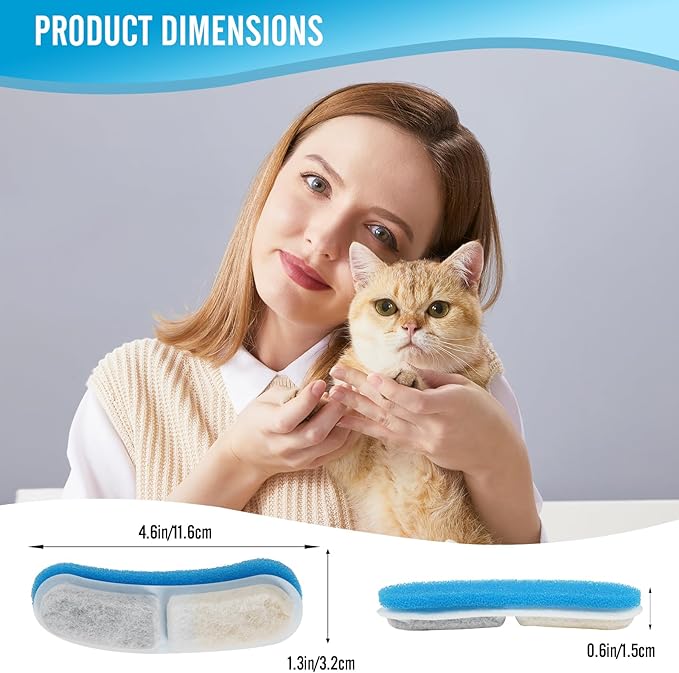 Cat Water Fountain Filters, Pack Cat Fountain Replacement Filters for Stainless Steel 108oz/3.2L Adjustable Water Flow Pet Water Fountain, Dog Water Fountain (6 Pack)