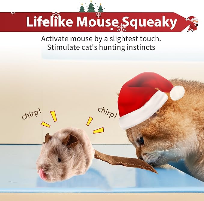 PETGEEK GiGwi Chirping Mouse Cat Toys Realistic Bird Plush Toy- Perfect Melody Chaser Cat Toys for Bored Indoor Adult Cats- Hangable Design Best Gift for Birthday, Thanksgiving, Christmas, New Year