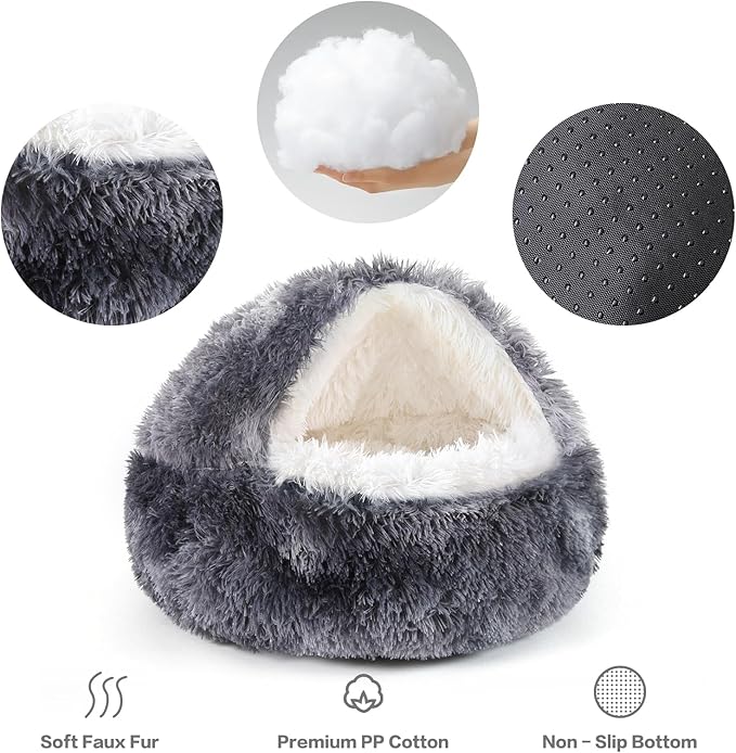 NOYAL Dog Bed Round Hooded Plush Cat Cave Donut Anti Anxiety Fluffy Dog Bed for Small Medium Dog and Cat