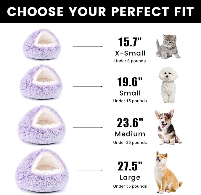 NOYAL Dog Bed Round Hooded Plush Cat Cave Donut Anti Anxiety Fluffy Dog Bed for Small Medium Dog and Cat