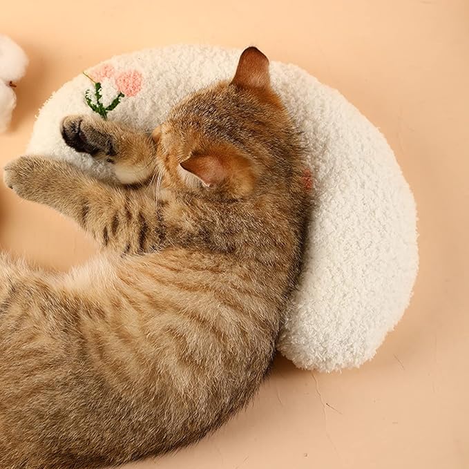 Cat Pillows for Indoor Cats, Soft Fluffy Dog Calming Pillow, Little Dog Pillows, U Shaped Half Donut Cuddler with Cute Embroidery, Washable Neck Protector Pillows for Small Dogs and Cats (yellow)