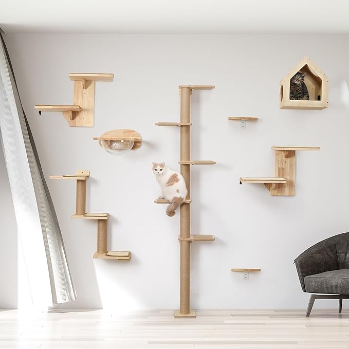FUKUMARU Cat Wall Shelves, 3 in 1 Transformable Cat Scratching Post Wall Mounted, DIY Cat Wall Jungle and Cats Perch Platform Supplies, Suit for Cats Climb, Play, Nap, Scratch