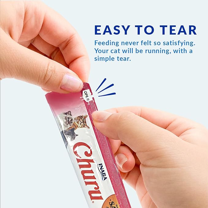 INABA Churu Cat Treats, Lickable, Squeezable Creamy Purée Cat Treat with Green Tea Extract & Taurine, 0.5 Ounces Each Tube, 40 Tubes, Salmon Variety Box