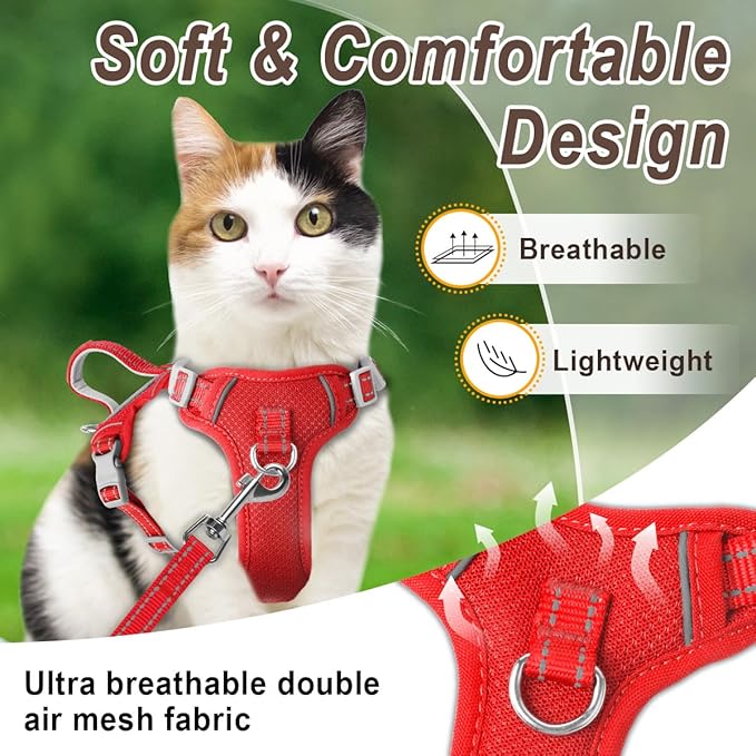 Cat Harness and Leash Set for Walking Escape Proof for Small Large cat Kitten Harness with ID tag Pocket (Red,S)