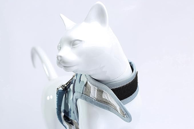 Cat Harness and Leash for Walking Escape Proof, Adjustable Cat Vest Harness, Padded Stylish Cat Walking Jackets, Grey Camo, Small
