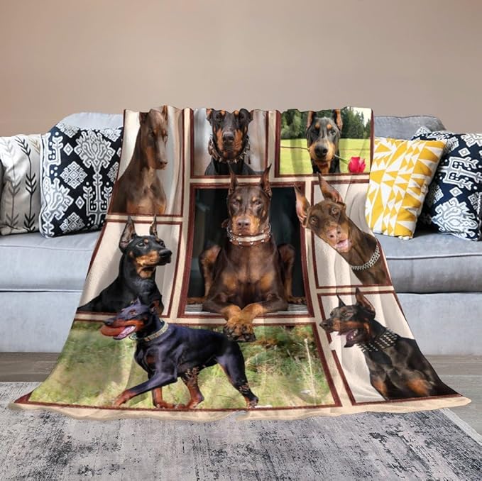 Doberman Blanket Dog Doberman Gifts for Girls Boys Woman Kids Doberman Lover Throw Blankets Soft Blanket Warm Fleece Flannel Plush Blankets for Bed Sofa Couch 40"x50"