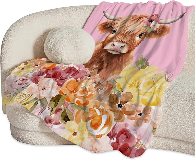 Highland Cow Blanket Ultra Soft Cozy Longhorn Cow Throw Blanket Fleece Fuzzy Plush Bedding Cow Lovers Gifts for Women Girls Kids Adults 80"x60"