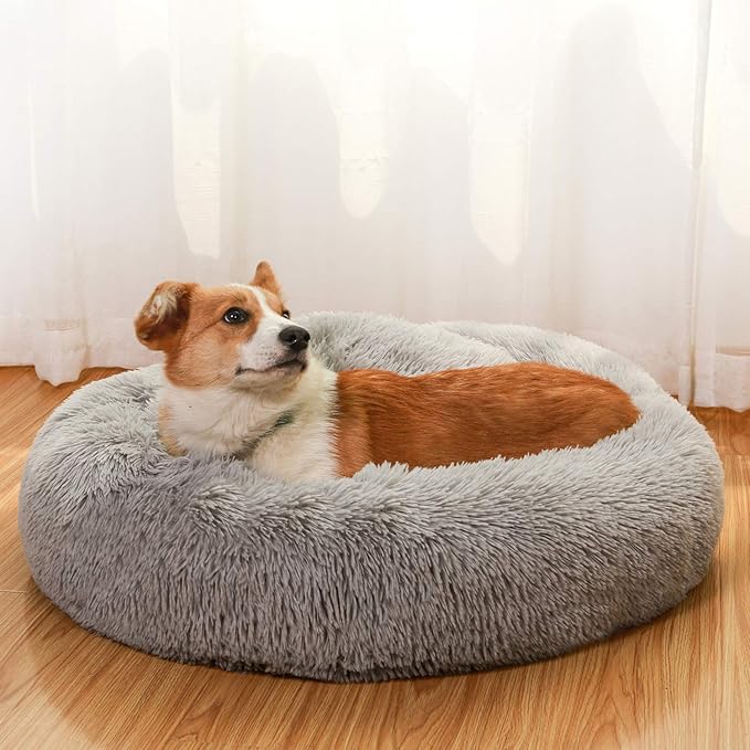 JEMA Calming Dog Beds for Medium Large Dogs,Washable Donut Cuddler Pet Bed Cushions,Durable & Cozy Soft Dog Bed with Removable Pad 24 Inch