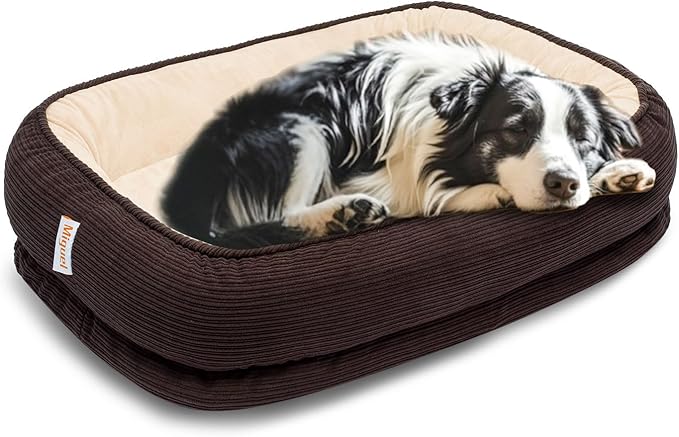 Miguel Orthopedic Dog Beds Large Sized Dog, Memory Foam Pet Bed Washable Removable Cover, Calming Puppy Bed with Sides, Dog Couch Comfort Sofa, Egg Foam Support, Non-Slip Bottom, Brown 36 inches