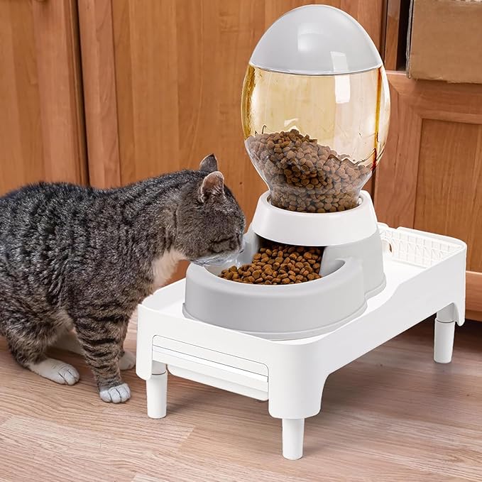 YOUEON Raised Pet Feeder Stand for Cats and Dogs Neck Health, Adjustable Height Elevated Shelf Suitable for 90% Automatic Pet Feeder & Water Dispenser, with Drawer to Stock Pet Snacks, Canned Food