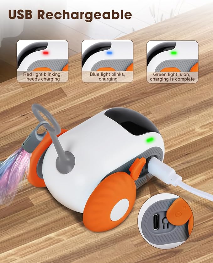 Cat Toys for Indoor Cats, Smart Interactive Cat Toy with Two-Speed Adjustment, Remote Control USB Rechargeable Automatic Cat Exercise Toys for Bored Indoor Adult Cats Kittens (Orange)