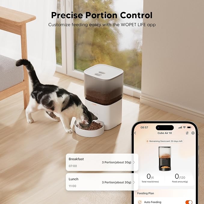 WOPET Automatic Cat Feeder, WiFi Automatic Dog Feeder with APP Control for Remote Feeding, Automatic Cat Food Dispenser with 10S Voice Record,1-10 Meals Per Day for Cats and Dogs