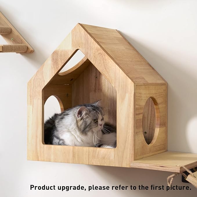 FUKUMARU Cat Bed Wall Mounted, Wooden Cat Furniture, Cat's House, Cats Perch, Cat Tree, Cat Shelves (Birch Plywood)
