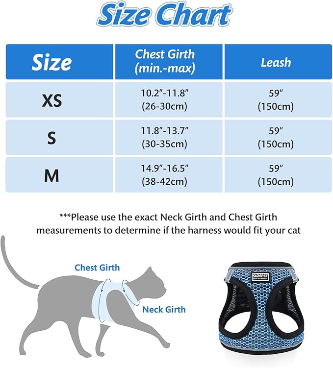 Cat Harness and Leash Set for Walking Escape Proof,Adjustable Soft Mesh Kittens Harness Vest with Reflective Strip for Small Cats,Easy to Control