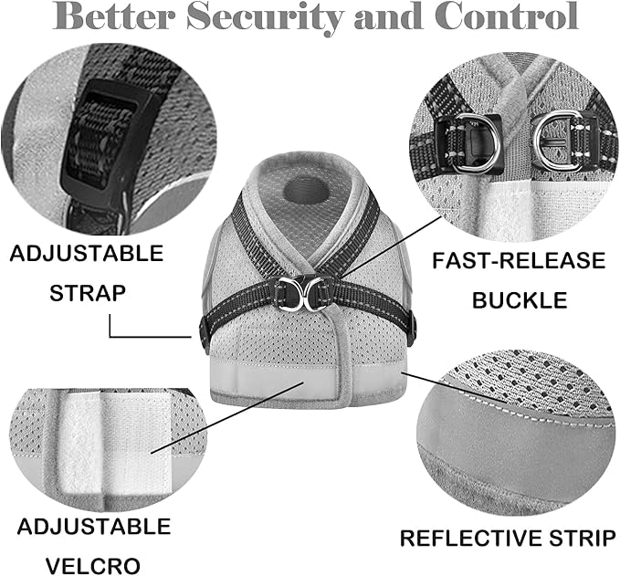 Cat Harness and Leash for Walking, Kitten Escape Proof Harnesses, Adjustable Reflective Puppy Harness with Leashes Set, Easy Adjustable Soft net Breathable Pet Safety Vest