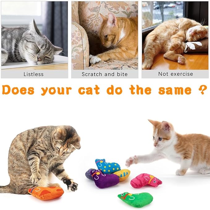 Catnip Toys for Indoor Cats, Natural Catnip Cat Toys Kitten Toys - 8 PCS Fish Cat Toys Set for Boredom