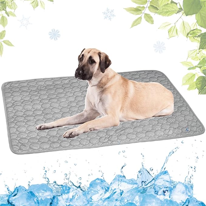 Dog Cooling Mat Washable, Portable Summer Dog Pad, Water-Absorbent Pet Cooling Pad, Ice Silk Self-Cooling Mat for Dog for Kennel/Sofa/Bed/Floor/Car Seats(Grey,39x59in)