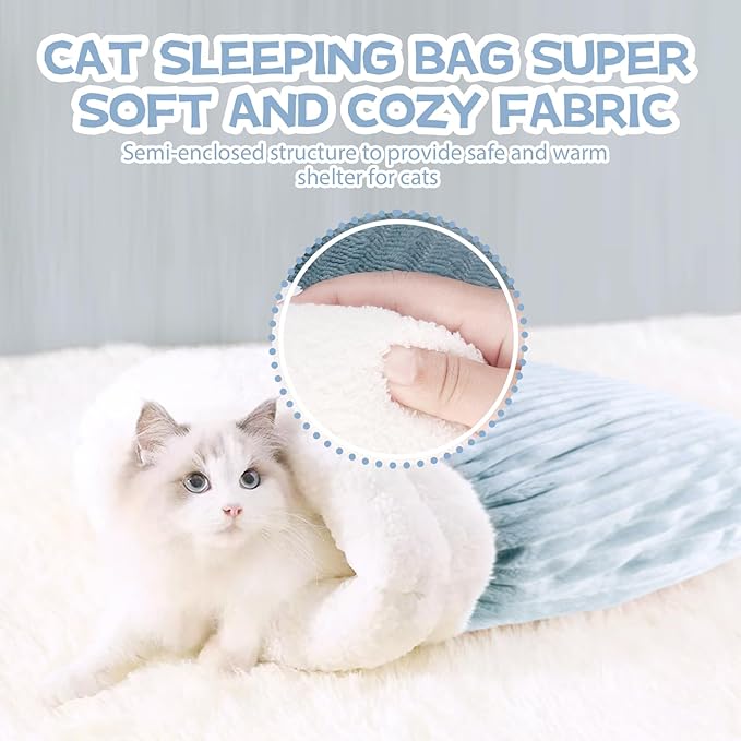 Cat Winter Sleeping Bag, Cat Bed Cave Sleeping Bag, Cat Sleeping Bag, 360°Wrap Comfortable Pet Snuggle Sack, Soft Plush Large Cat Sack - Size M(Gray Blue)