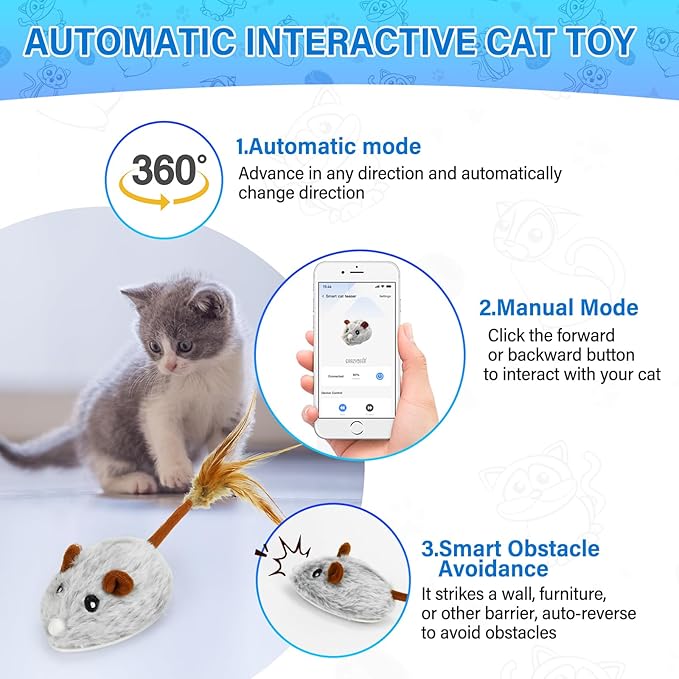 Cat Toys APP Bluetooth Smart Cat Mouse Toys Electronic Interactive Hunting Cat Toy for Indoor Mice Toys Automatic Moving Remote Control Cat Toy Exercise Cat for Bored Indoor USB Rechargeable(Purple)