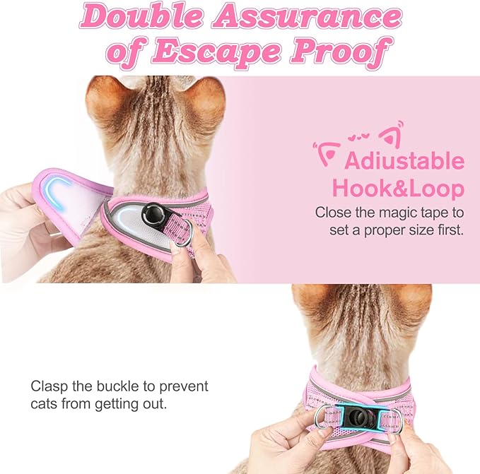 Cat Harness and Leash for Walking Escape Proof, Adjustable Kitten Vest Harness Reflective Soft Mesh Puppy Harness for Outdoor, Comfort Fit, Easy to Control (NPink, XS)