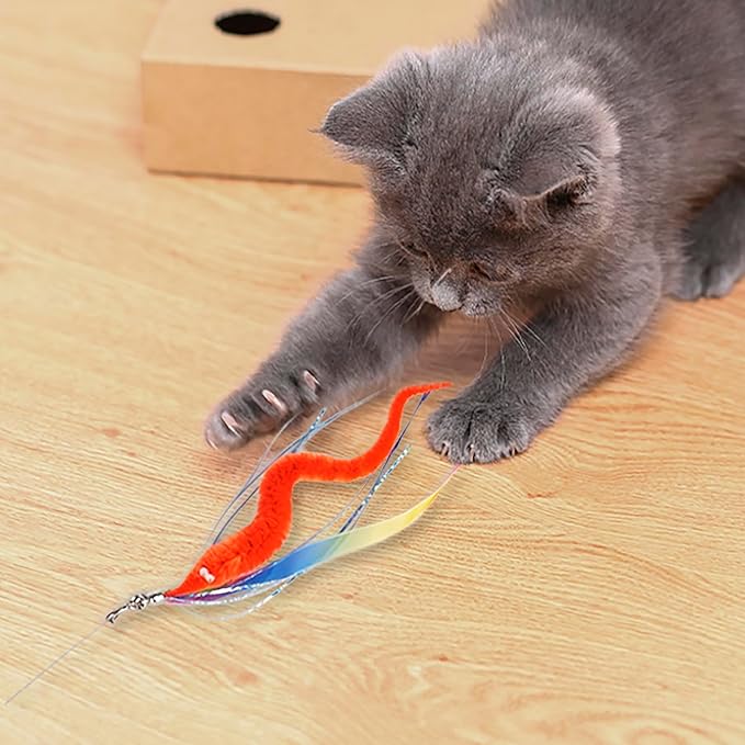 JXFUKAL Cat Feather Toy Refills, 6Pcs Simulation Bird Mouse Bee Worm Feather Cat Lures Cat Wand Attachment Cat Toys Replacement for Kitty Kitten Indoor Cats Cat Accessories