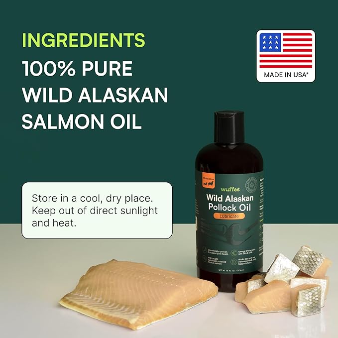 Wuffes Wild Alaskan Pollock Oil for Dogs - Natural EPA & DHA Fatty Acids, Omega 3 for Dogs, Supports Healthy Skin & Coat, Joint Nutrition, and Immune System - 100% Pure Fish Oil (16 Oz, Pollock Oil)
