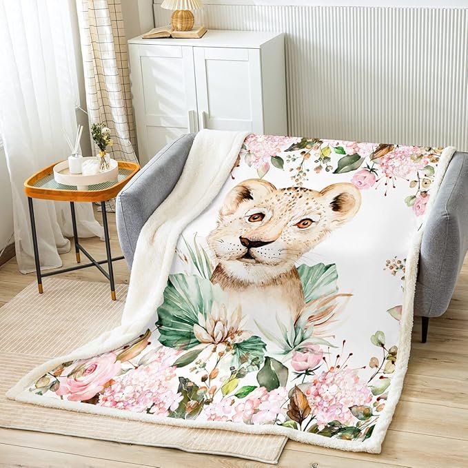 Erosebridal Pink Floral Sherpa Throw Blanket, Kids, 30"x40", Microfiber, Soft, Modern, Unisex, Animal Print, Winter, Machine Washable