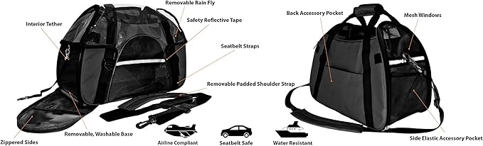 Furhaven Multipurpose Tote Bag Pet Carrier w/ Weather Guard - Black, Large