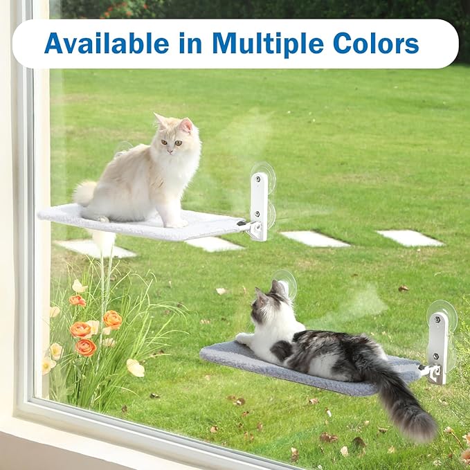 Easy Fold Cat Window Perch - Cordless, Fold-Up, Zip Closure Embeded Machine Washable Bed Cover, Robust Metal Frame - Cat Hammock for Window for Large Cats and Kittens (White, Large)